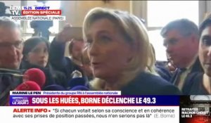 Retraites: "Nous allons évidemment déposer une motion de censure", annonce Marine Le Pen
