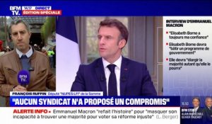 Retraites: pour François Ruffin, Emmanuel Macron n'a proposé "que dalle" pour faire contribuer les entreprises