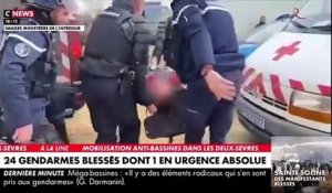 Saint Soline - La gendarmerie nationale diffuse les images impressionnantes du militaire gravement blessé cet après-midi alors qu'il est exfiltré sur une civière par ses collègues