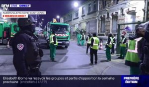 À Aubervilliers, des manifestants tentent d'empêcher la sortie de camions-bennes réquisitionnés pour ramasser les ordures