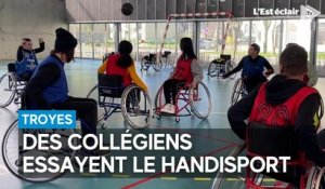 Des élèves du collège des Jacobins et de l'Institut médico-éducatif Chantejoie pratiquent ensemble le handisport