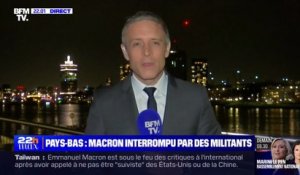 Emmanuel Macron qualifié de "président de la violence et de l'hypocrisie" par des manifestants à La Haye, aux Pays-Bas