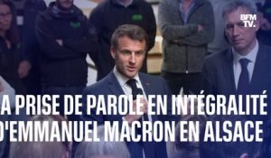 Emmanuel Macron en déplacement en Alsace, dans une entreprise de traitement du bois