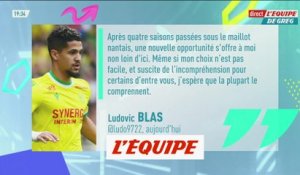 Blas (Nantes) annonce son départ pour Rennes - Foot - L1