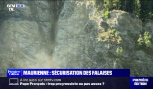 En Maurienne, des hélicoptères larguent de grandes quantités d'eau pour purger les roches instables