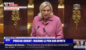 Marine Le Pen (RN): "La riposte d'Israël est tout à fait légitime (...) Ce droit à se défendre n'est pas inconditionnel et doit se faire dans le respect du droit international et des droits de l'Homme"