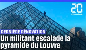 Dernière Rénovation : Un militant jette de l'eau orange depuis le sommet de la pyramide du Louvre