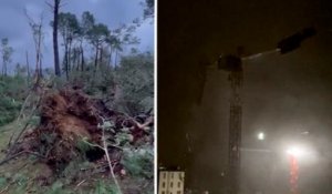 Grue pliée, arbres arrachés, rafales à plus de 200 km/h... la tempête Ciaran frappe le nord-ouest de la France