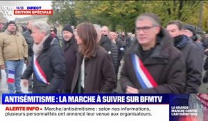 Marine Tondelier, Olivier Faure Fabien Roussel sont arrivés sur l'esplanade des Invalides, point de départ de la marche contre l'antisémitisme