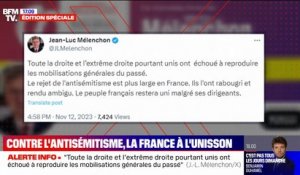 Absent à la marche contre l'antisémitisme, Jean-Luc Mélenchon souligne sur X que "le peuple français restera uni malgré ses dirigeants"