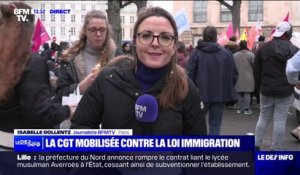 Une manifestation a lieu à Paris à l'appel de la CGT contre la loi immigration qui arrive à l'Assemblée nationale ce lundi