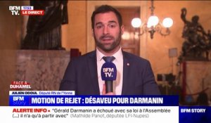 "C'est une déroute, une gifle, un camouflet, particulièrement pour Gérald Darmanin": Julien Odoul, député RN, réagit à la motion de rejet du projet de loi immigration