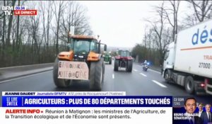 Colère des agriculteurs: opération escargot d'un convoi de tracteurs sur l'A12
