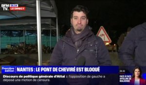 Colère des agriculteurs: à Nantes, le pont de Cheviré, qui permet d'accéder au périphérique, est bloqué