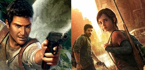 Nathan Drake dans Uncharted et Joel et Ellie, les deux héros de The Last of Us
