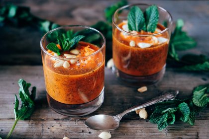 Spicy cold soup with carrots and chia seeds