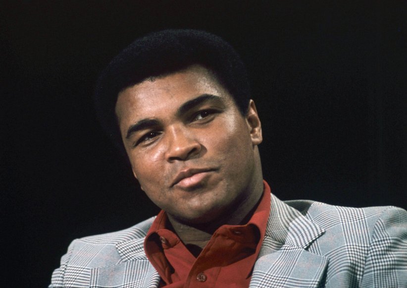 Mohamed Ali, sur le plateau de l'émission allemande Aktuellen Sportstudio, le 10 novembre 1975.