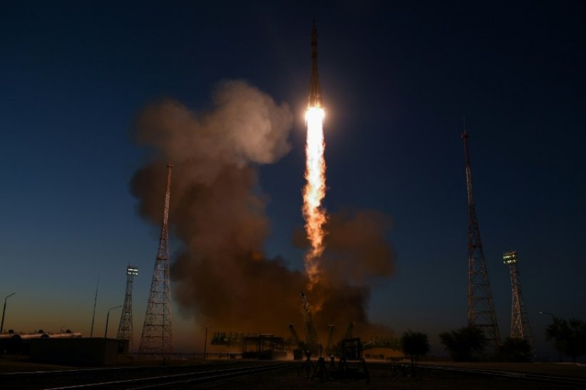 Décollage d'une fusée Soyouz MS-22 du cosmodrome de Baïkonour à destination de la Station spatiale internationale (ISS), le 21 septembre 2022 au Kazakhstan